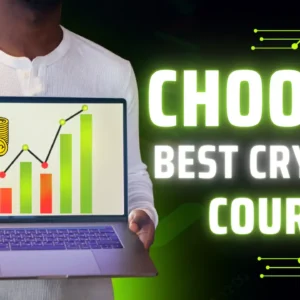 Beginner evaluating crypto trading courses on laptop