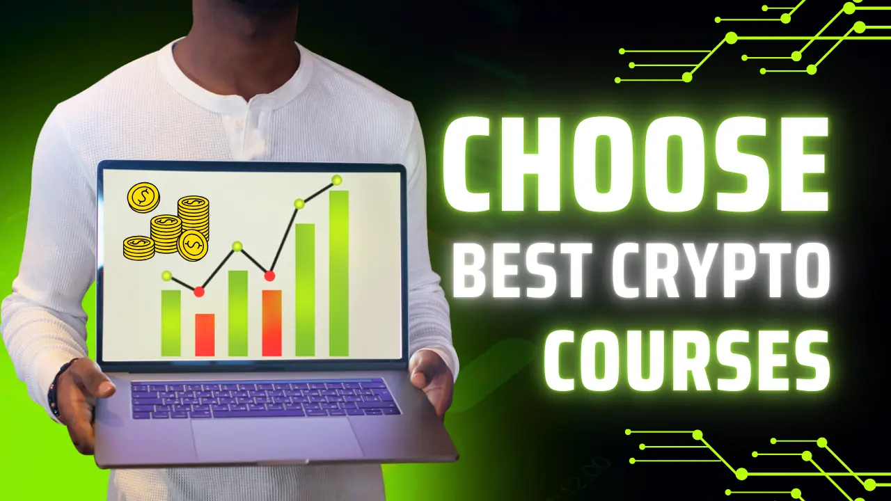 Beginner evaluating crypto trading courses on laptop