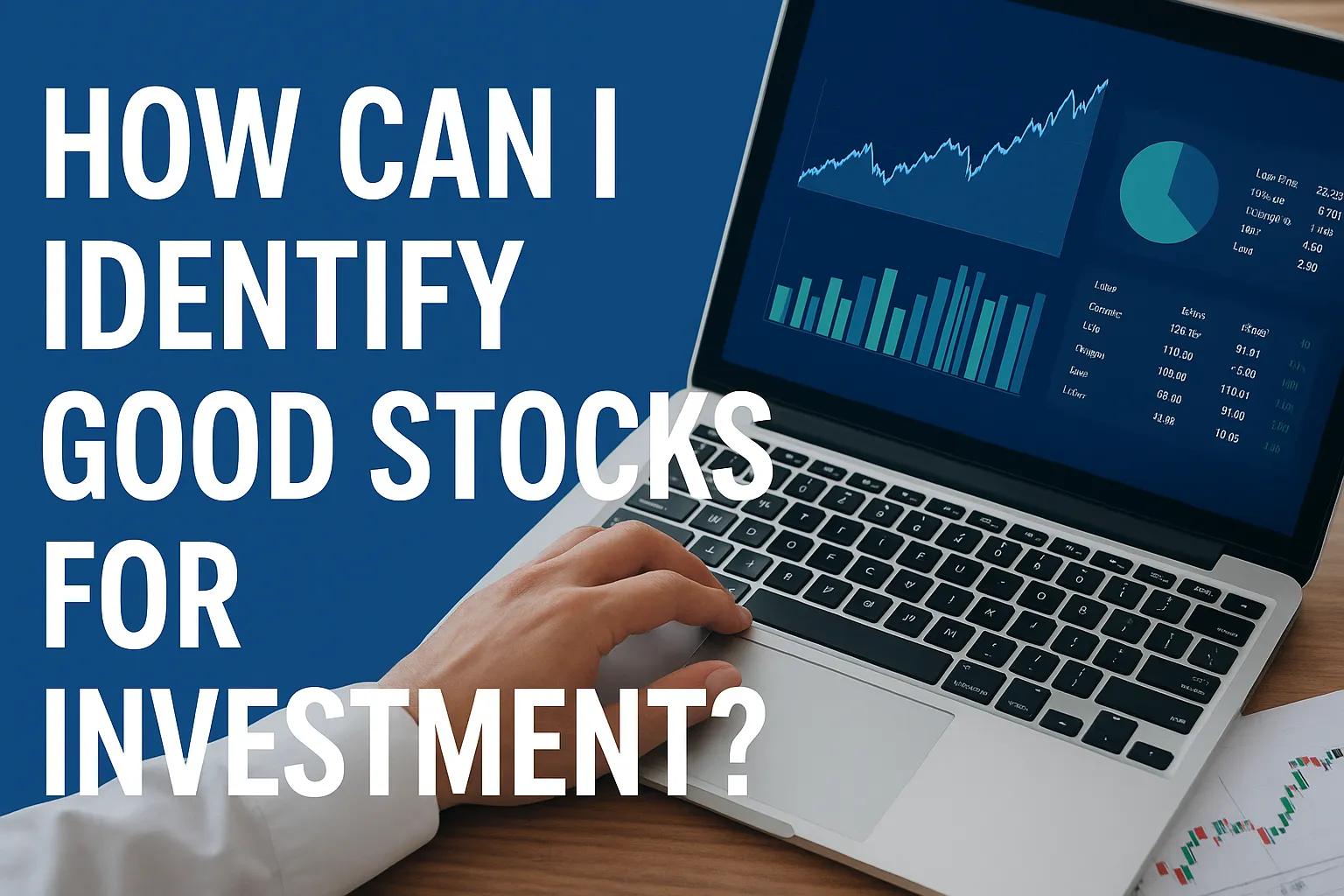 Investor analyzing stock market charts on a laptop to identify good stocks for investment.